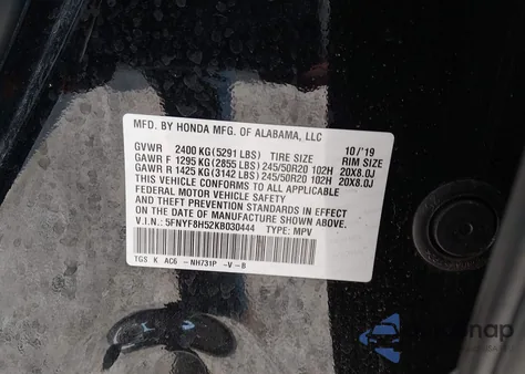 2019 Honda Passport Ex-L z USA, uszkodzony, nr VIN 5FNYF8H52KB030444